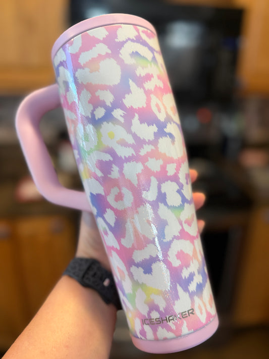 NWOT 40 oz Glittered Unicorn Leopard Ice Shaker
