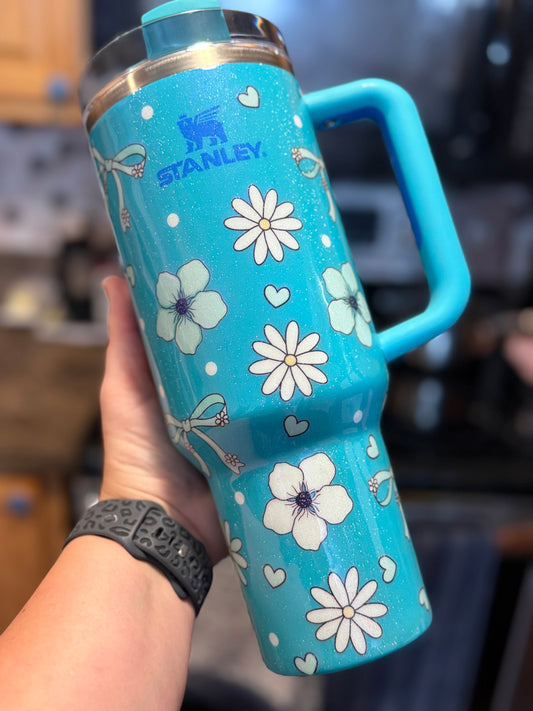 NWOT 40 oz Turquoise Floral Stanley
