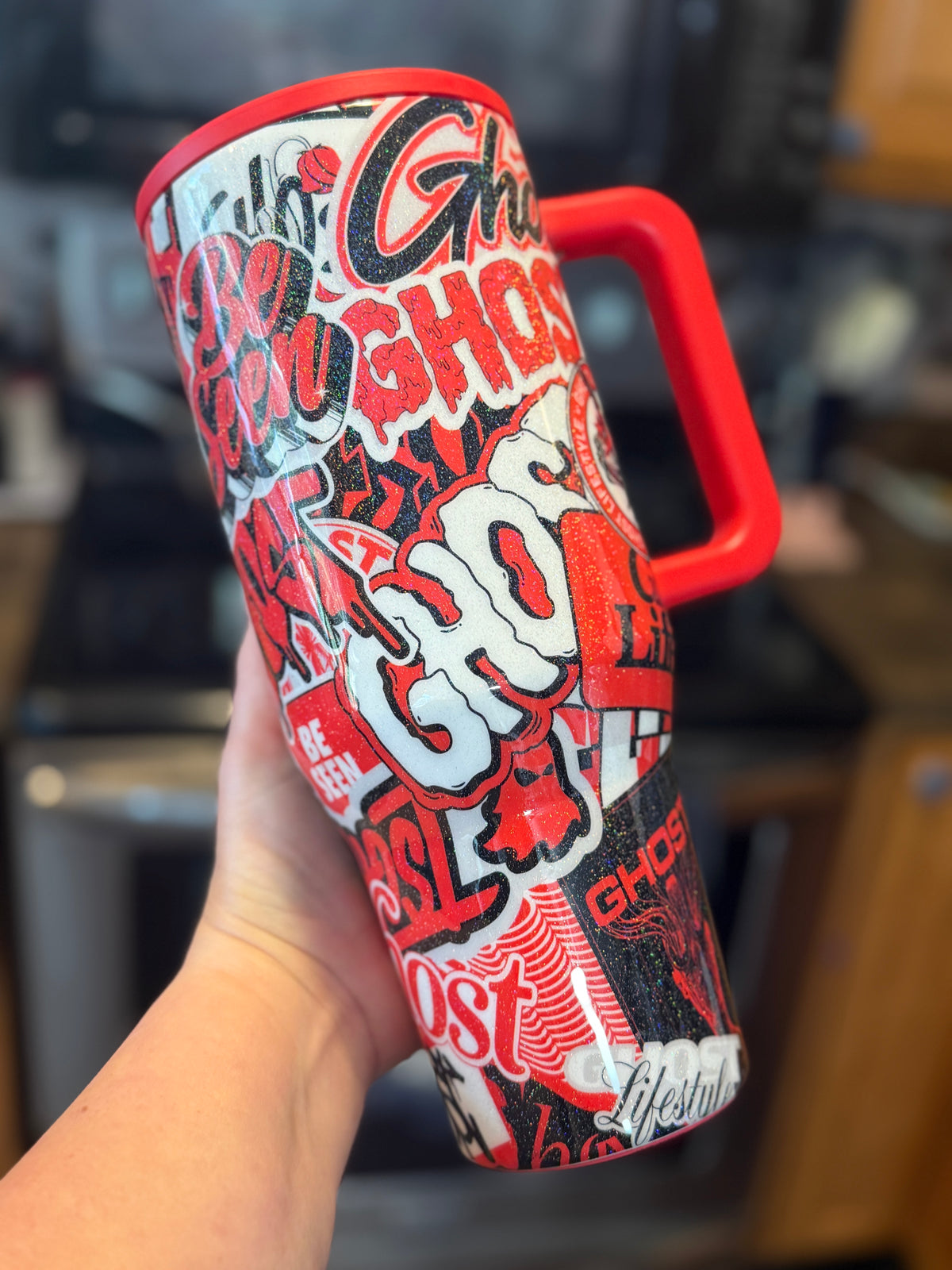 NWOT 40 oz Glittered Red Ghost Stickers HydroJug