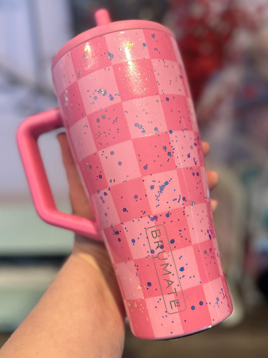 EUC 30 oz Glittered Pink Checkers Brumate Era