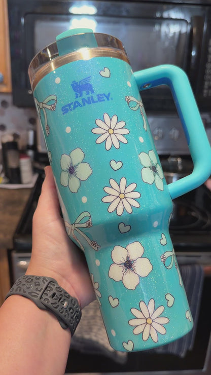 NWOT 40 oz Turquoise Floral Stanley