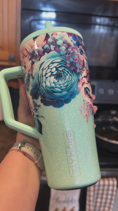RTS New 30 oz Floral Mint BrüMate