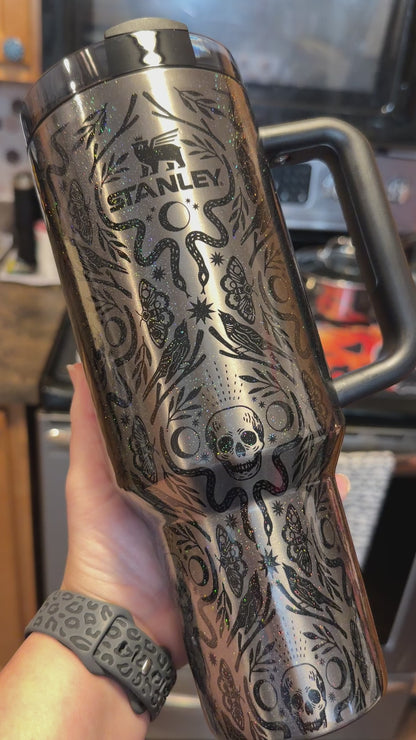 40 oz Glittered Deadly Damask Stanley Quencher