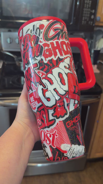 NWOT 40 oz Glittered Red Ghost Stickers HydroJug